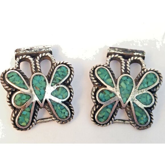 Native American Vintage Turquoise Watchtips Butterfly Sterling (1587) - Picture 1 of 7